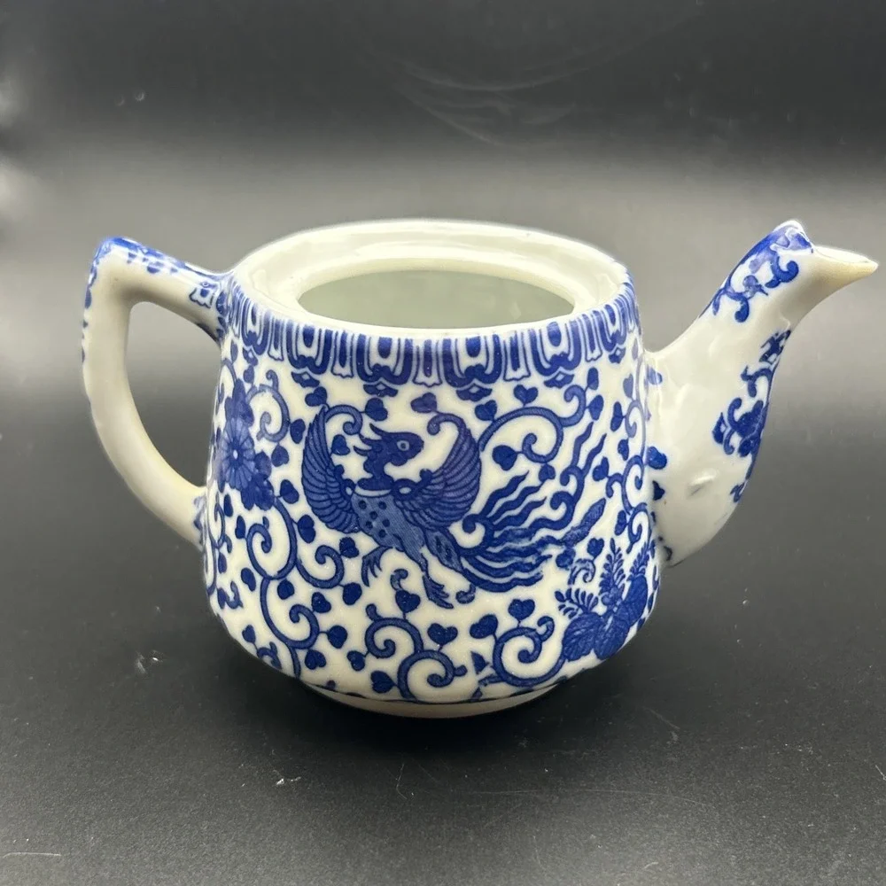 VTG Morimura Brothers Blue Phoenix Tea Pot and Sugar Set Blue White Floral JAPAN